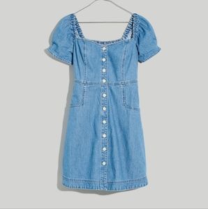Madewell Blue Denim Puff Sleeve Button Down Dress 10